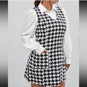 Shein Curve Pinafore Black and White Houndstooth Dress Size 0XL